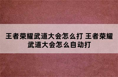 王者荣耀武道大会怎么打 王者荣耀武道大会怎么自动打